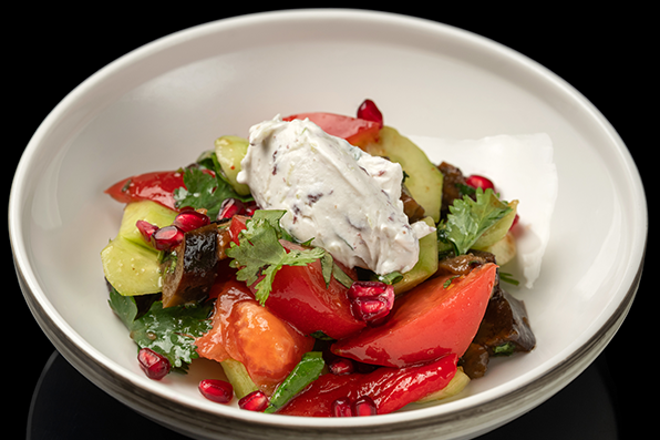 Салат с баклажанами, гранатом и дзадзыки