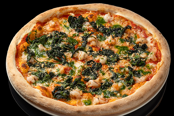 Пицца классика с креветками и шпинатом